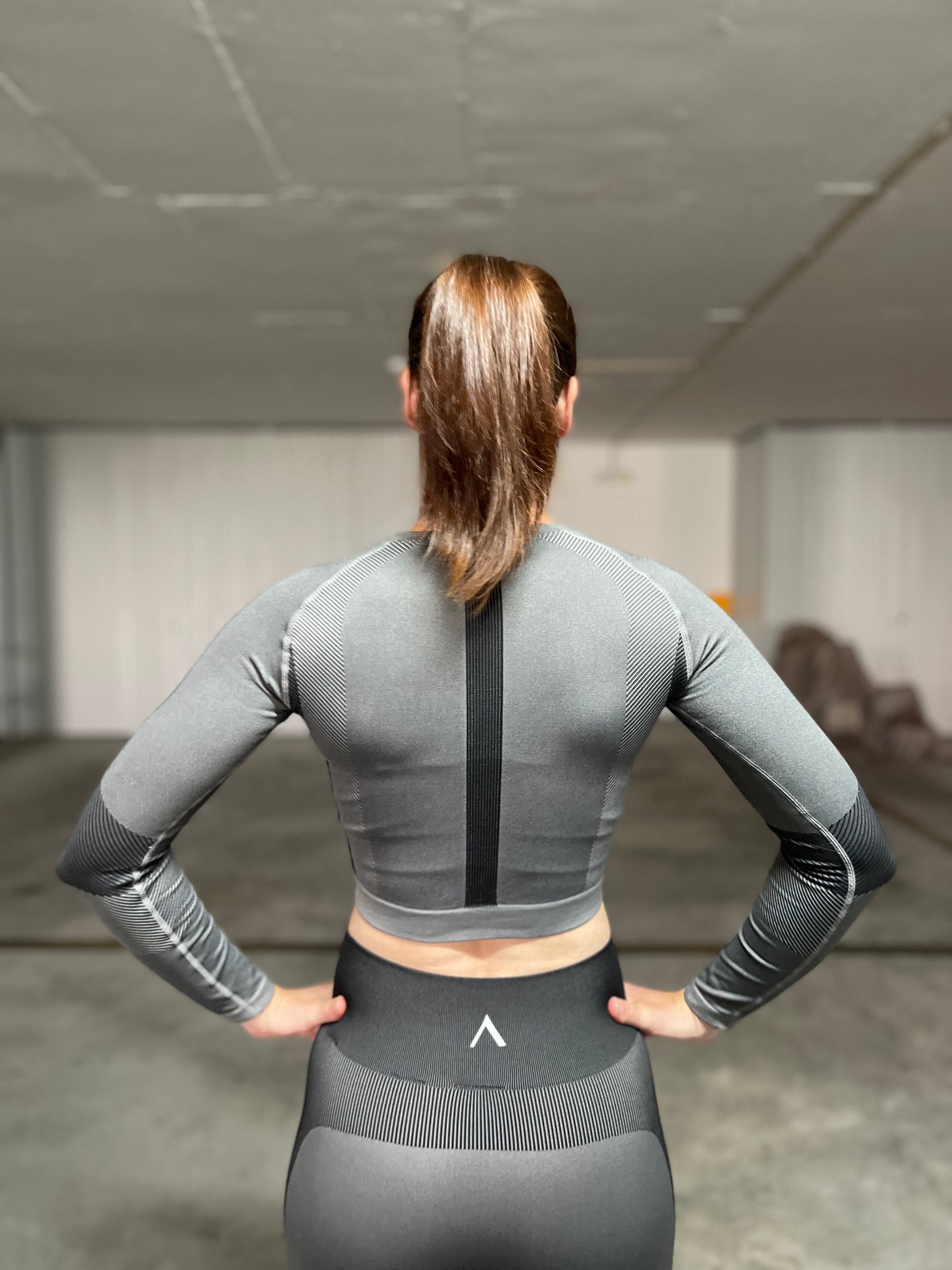 Team Awsum Womens Energy Seamless Long Sleeve Crop Top Stealth Grey
